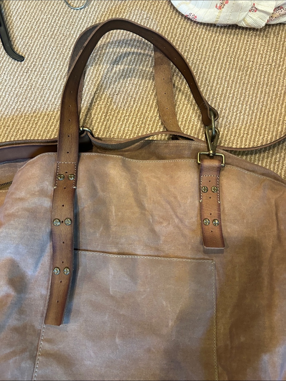 NWOT WE THE FREE Waxed canvas Oversized Brown Canvas Tote Bag in brown - Picture 9 of 11
